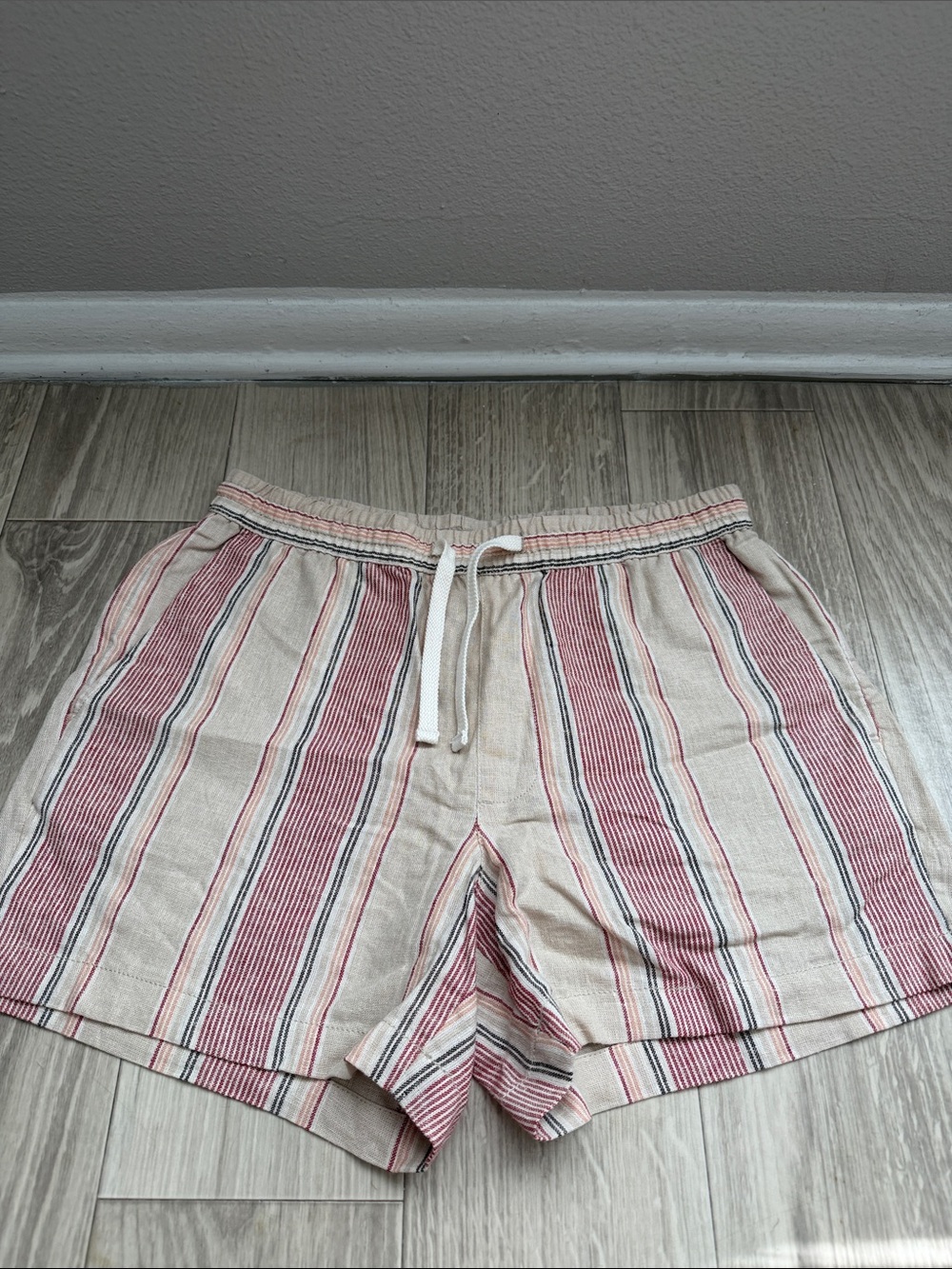 Goodfellow & Co Beige Shorts with Red and Navy Stripes